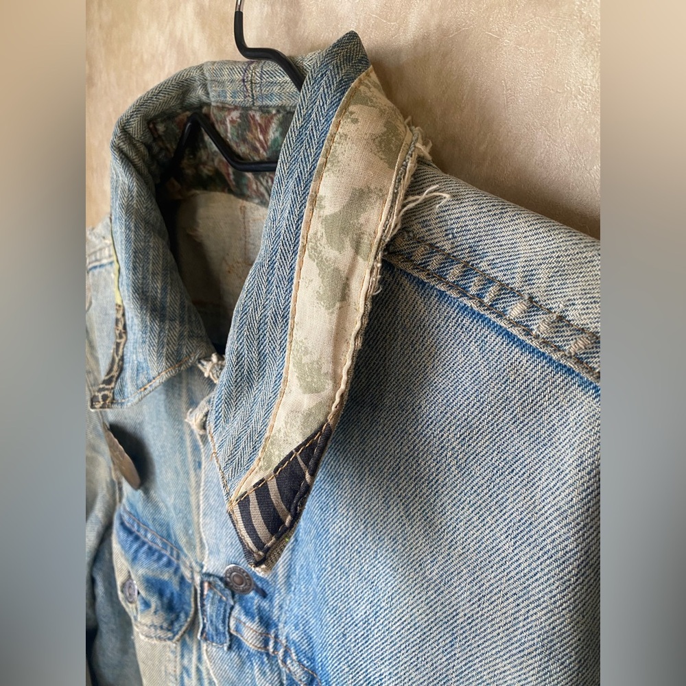 Vintage 70s 80s Levis OOAK Zig Zag Man Patchwork Denim Trucker Jacket Smoker - Picture 9 of 16